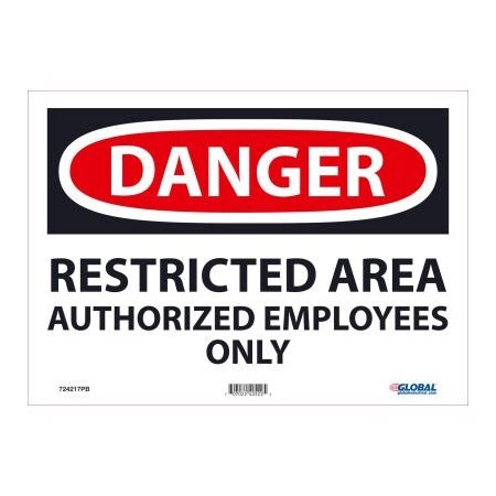 National Marker Co Global Industrial Danger Restricted Area 10x14 Pressure Sensitive Vinyl 724217PB